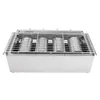 A stainless steel gas grill with a grate on top, shown from the front. Produktbild-Vorschau