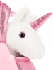 Close-up of a white plush unicorn with a pink horn and ears, peeking out of a pink bag. Náhľad obrázku produktu