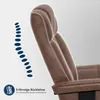 A close-up of a brown recliner chair's backrest, with a graphic illustrating an S-shaped spine next to it. Voir les images du produit