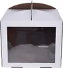A white cake box with a clear window and a handle on top, shown from the front. Anteprima dell’immagine prodotto