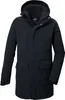 A studio shot of a dark blue parka jacket.