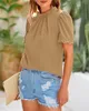 ASKSA Damen Chiffon Blusen Stehkragen Elegant Falten Produktbild-Vorschau 5
