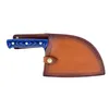 A cleaver knife with a blue handle is shown in a brown leather sheath. Anteprima dell’immagine prodotto