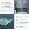 A collage of images showing a shower door, glass details, and feature highlights. Produktbild-Vorschau