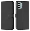 A black flip case for a smartphone is shown open, displaying the inside and the back of the phone with its camera module. Podgląd zdjęcia produktu
