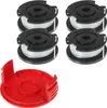 A set of four trimmer spools and one spool cap. Produktbild-Vorschau