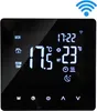 A digital thermostat display showing the time, room temperature, and set temperature, with icons indicating various modes and connectivity. Podgląd zdjęcia produktu