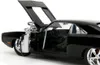 A close-up, detailed view of a black 1970 Dodge Charger R/T model car with its hood and driver's door open, showcasing the engine and interior. Náhľad obrázku produktu