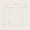 A diagram showing the dimensions of a white baby gate. Voir les images du produit