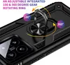 A close-up view of a black phone case with a rotating ring holder. Produktbild-Vorschau