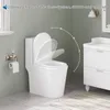 A toilet with its lid and seat shown in a partially open position, indicating a soft-close feature, in a bathroom setting. Produktbild-Vorschau