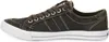 A side view of a green casual sneaker with brown laces. Voir les images du produit