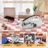 A collage of images showing a portable sewing machine and its various uses, along with a collection of sewing supplies. Produktbild-Vorschau