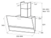 A technical drawing of a range hood with dimensions indicated. Náhled obrázku produktu