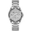 A silver Guess watch with a metal band and a crystal-embellished face and bezel. Voir les images du produit