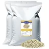 Two large white bags of birdseed with a pile of birdseed in front of them. A label is attached to one of the bags. Produktbild-Vorschau