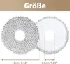 Two round cleaning pads are shown, one with a textured surface and the other with a plain white surface. Dimensions are indicated with lines and text. Produktbild-Vorschau