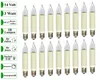 A collection of small, candle-shaped light bulbs with cream-colored bases and clear glass tops, arranged in rows against a white background. Text labels are present on the left side of the image. Produktbild-Vorschau
