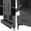 A collage of close-up shots of a dark gray cabinet, showing its doors, drawers, and hinges. Náhľad obrázku produktu