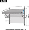 Diagram showing dimensions and features of a retractable awning. Produktbild-Vorschau