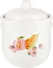 A white ceramic jar with a lid, decorated with painted fruits. Podgląd zdjęcia produktu