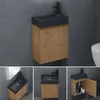 A bathroom vanity set with a sink and cabinet, shown from different angles including an open cabinet. Anteprima dell’immagine prodotto