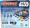 The back of a Star Wars Monopoly board game box, showing game pieces, cards, and board layout. Produktbild-Vorschau