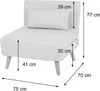 A white armchair with dimensions indicated by arrows and text. Náhled obrázku produktu