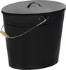 A black metal ash bucket with a lid and a wire handle with a wooden grip. Produktbild-Vorschau