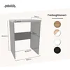 A diagram of a washing machine cabinet with dimensions and color options. Voir les images du produit