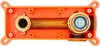 A close-up, top-down view of a plumbing fixture component inside an orange plastic housing. Podgląd zdjęcia produktu