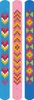 Three beaded bracelets with geometric patterns displayed vertically against a white background. Produktbild-Vorschau