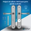 Two door handles with accessories and dimensions shown against a blue and white gradient background. Anteprima dell’immagine prodotto