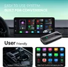 A collage of images showing a car's infotainment system, a car adapter, and app icons. Produktbild-Vorschau