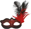Rot und schwarz verzierte Maske mit Feder, 1 Stk. Produktbild-Vorschau 4