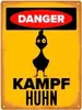 Danger Kampf Huhn Metallschild XXL in 28x38 cm mit Huhn Produktbild-Vorschau 1