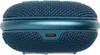 A close-up, side view of a blue JBL Clip 4 Bluetooth speaker. Voir les images du produit