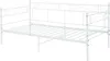 A white metal daybed with a slatted base and decorative scrollwork on the headboard and footboard, shown against a white background. Podgląd zdjęcia produktu