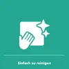 A graphic illustration of a hand cleaning a surface, with sparkles indicating cleanliness, and text below. Produktbild-Vorschau