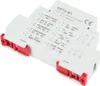 A white GRT8-M1 multifunctional delay relay with red clips, mounted on a DIN rail. Voir les images du produit