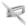 A stainless steel knife sharpener with a knife inserted. Produktbild-Vorschau