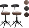 Two industrial-style bar stools with brown faux leather seats and black metal frames are shown against a white background. To the right are three circular swatches representing different color options for the seat. Voir les images du produit