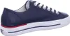 A side view of a blue leather sneaker with white laces and a white sole. Anteprima dell’immagine prodotto