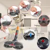 Collage of images showing how to use an electric mopping attachment for a vacuum cleaner, with a kitchen/dining room background. Produktbild-Vorschau