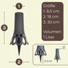 Diagram showing dimensions and volume of a grave vase with a ground spike. Produktbild-Vorschau