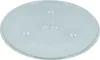 A clear, top-down view of a round glass microwave turntable plate on a white background. Produktbild-Vorschau