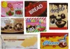 A collage of various food product packaging, including lollipops, bread, coffee, sweets, biscuits, chocolate, and cheese. Produktbild-Vorschau
