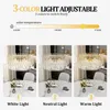 A chandelier is shown in three different light settings: white, neutral, and warm. The top of the image explains the 3-color light adjustable feature. Produktbild-Vorschau