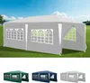 A large gray tent with windows is shown in a grassy field under a blue sky with clouds. Below the tent, three smaller tents in green, blue, and gray are displayed. Produktbild-Vorschau