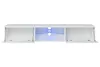 A white TV stand with two open cabinets on the sides and a central open shelf with blue LED lighting. Náhled obrázku produktu